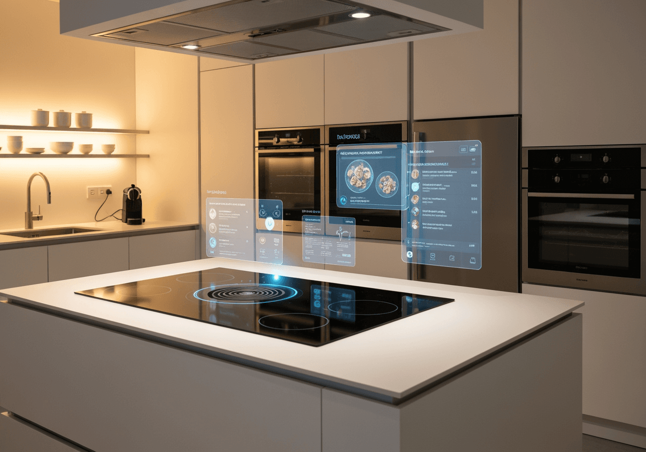 Modern AI-powered kitchen with smart technology